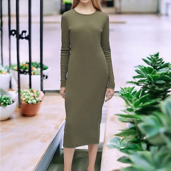 KOTN Long Sleeve Midi Dress in Olive M - Picture 1 of 7